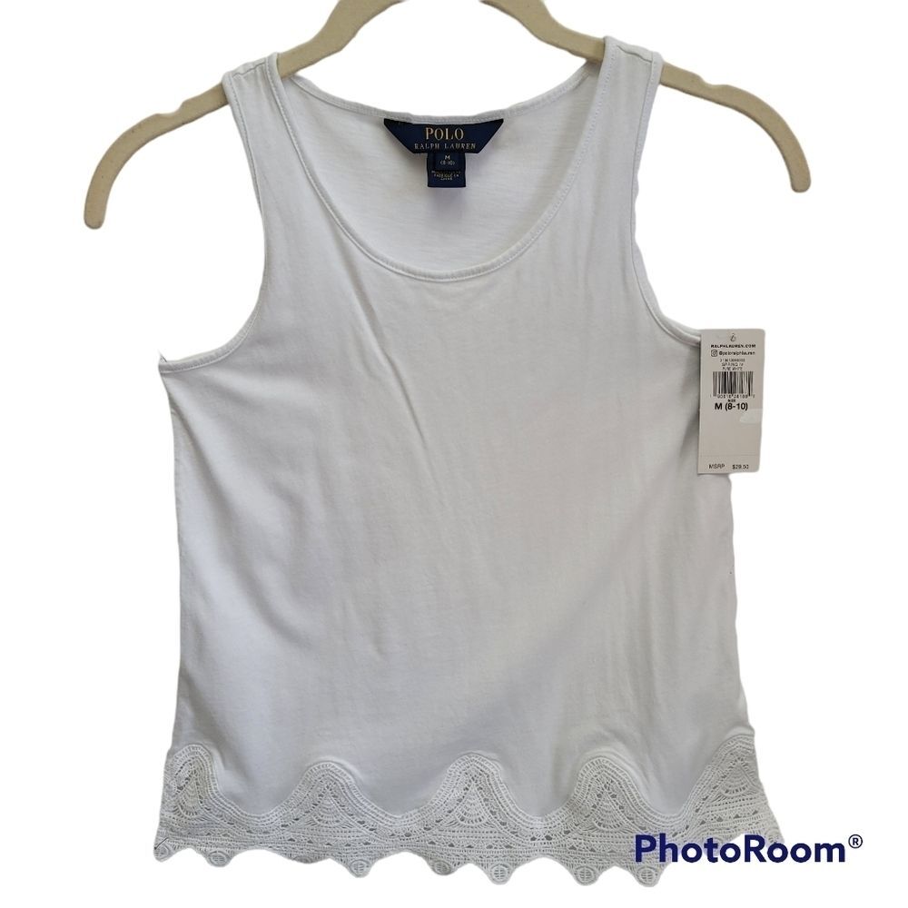 POLO Ralph Lauren Lace Trim Tank Top Sz MEDIUM (8-10)